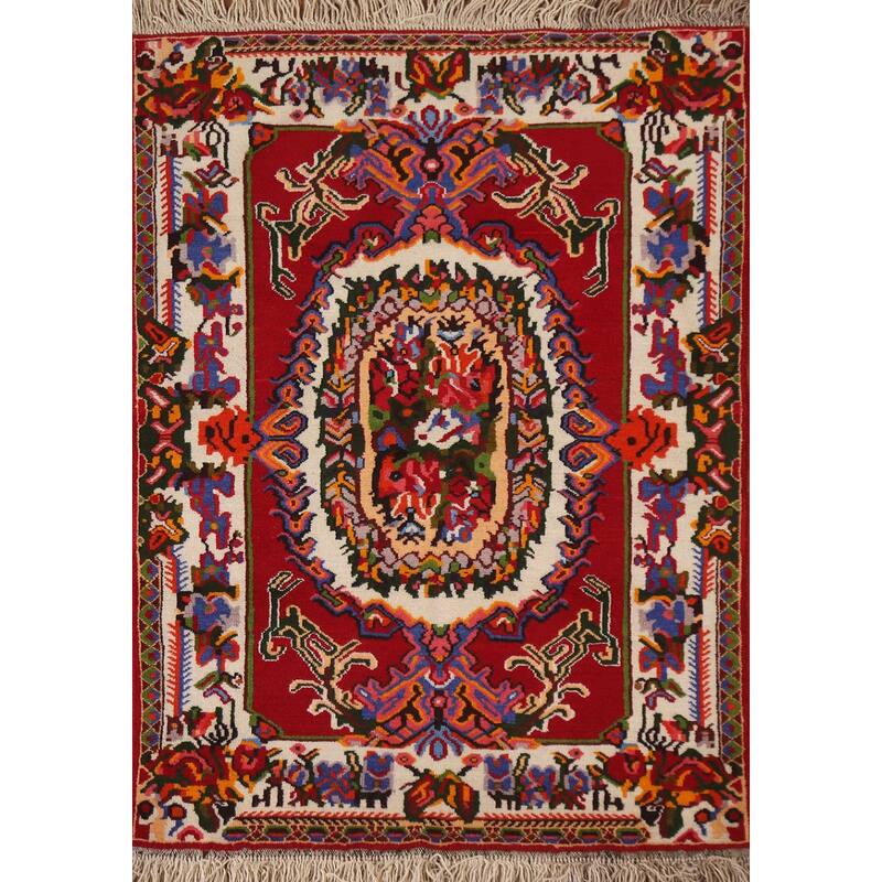 Hand Knotted Oriental 100% Wool Carpet Traditional Floral Red Bakhtiari Area Rug - 4' 6'' X 3' 5''