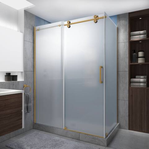 Langham XL 56-60 in. x 32 in. x 80 in. Frameless Sliding Shower Enclosure, Ultra-Bright Frosted Glass