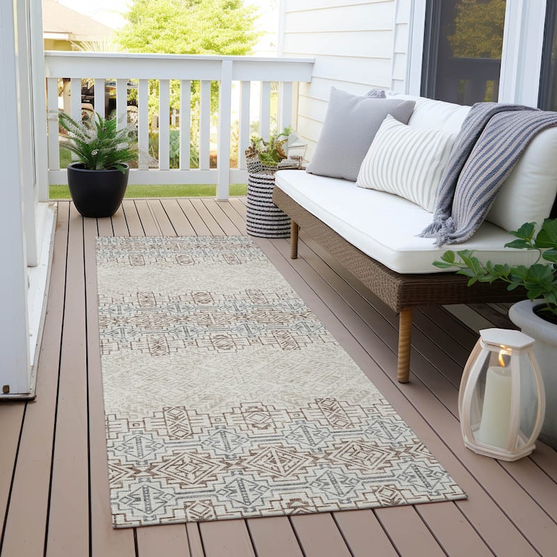 Machine Washable Indoor/ Outdoor Moroccan Boho Chantille Rug - Ivory - 2'3" x 7'6"