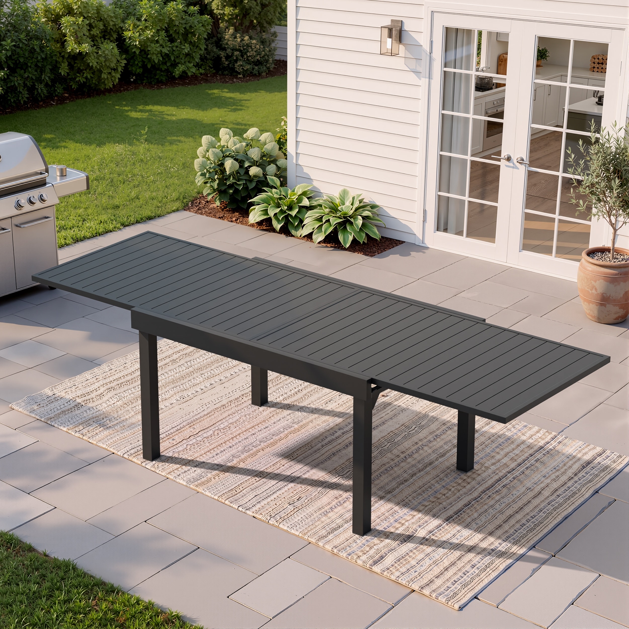 Outdoor All-Weather Aluminum Expandable Patio Dining Table Adjustable Extension Leaf for 6-10 Person