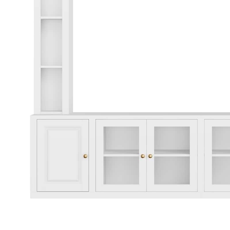 Entertainment Center Wall Unit with Bookshelves and Tempered Glass Door