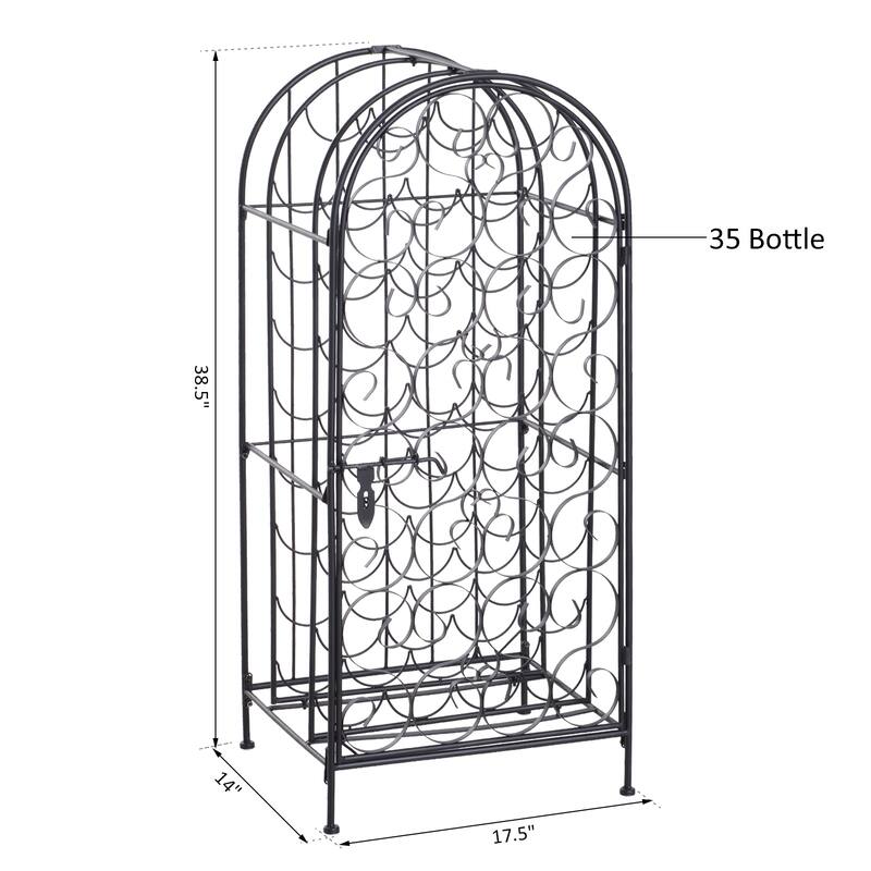 Elegant Wine Bottle Rack with Sliding Latch Door, 35 Bottles Wine Bakers Rack, Freestanding Wine Holder Display Shelves