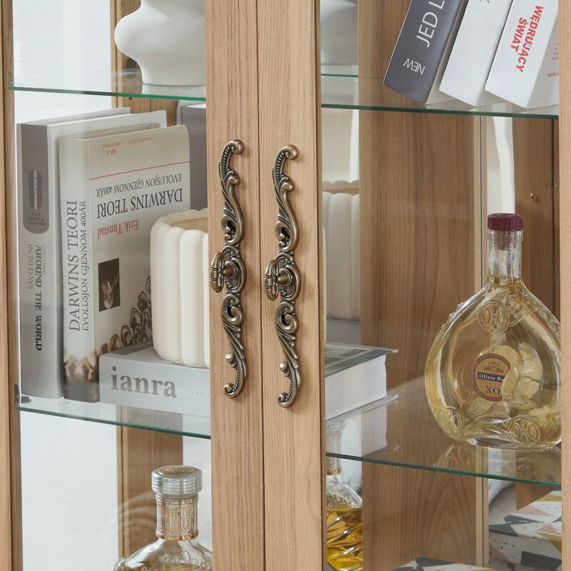 Elegant Glass Curio Display Cabinet with 1 Drawer