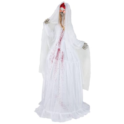 White Metal Fabric Animatronic Halloween Bride with Sound and Motion