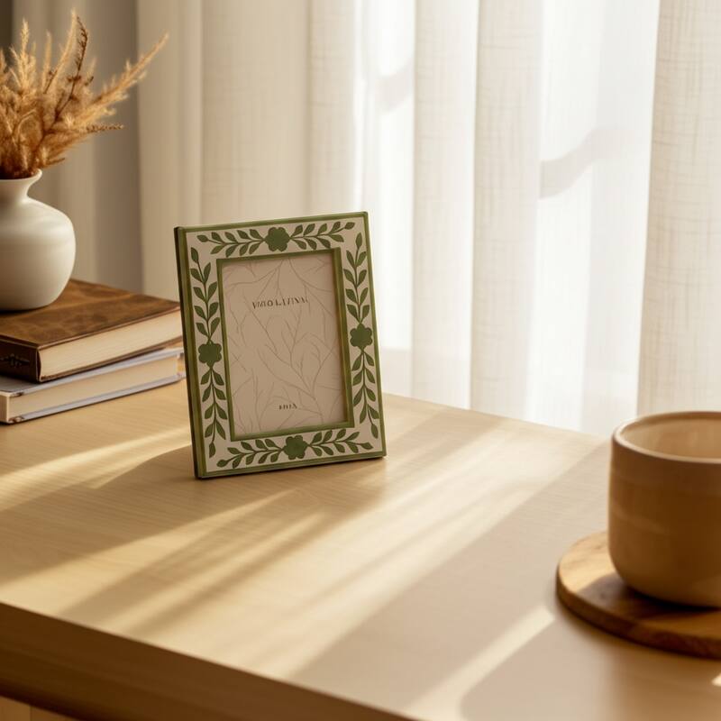 Wood Glass Decorative Photo Frame Handcrafted Boho for Home Display