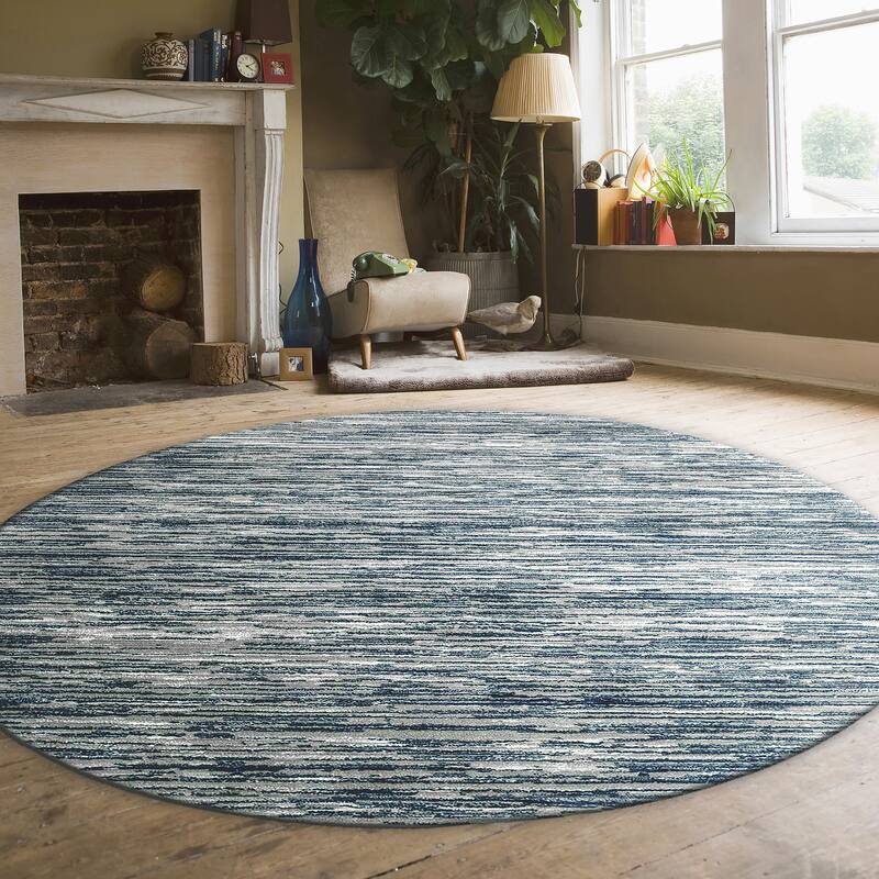 Admire Home Living Sognatore 1228 Transitional Striated Area Rug - 5'3" X 5'3" - Blue