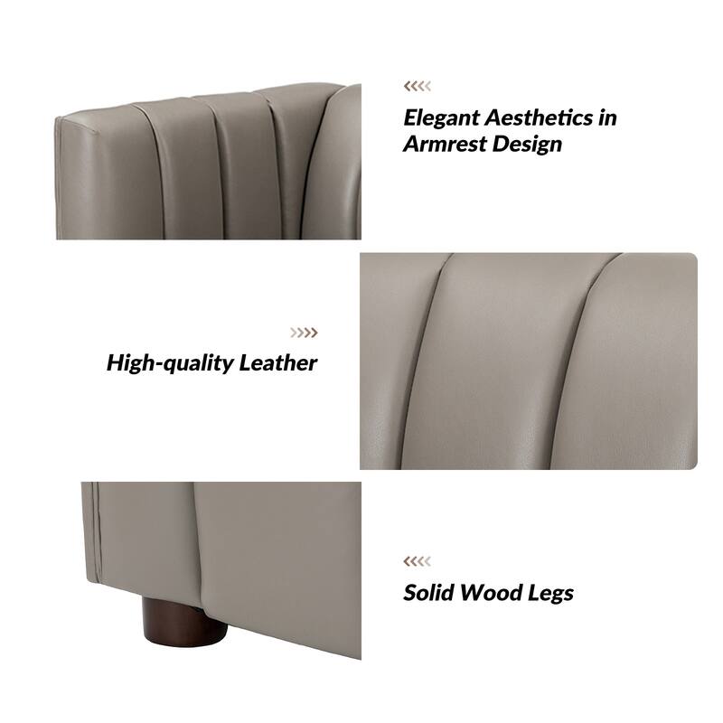 Olinto Modern 83-Inch Genuine Leather Curved Couch Sofa with Channel Back by HULALA HOME