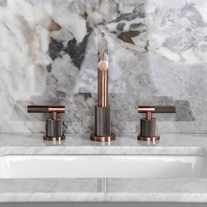 Kingston Brass Convergent Two-Handle 3-Hole Deck Mount Widespread Bathroom Faucet with Knurled Handle and Brass Pop-Up Drain