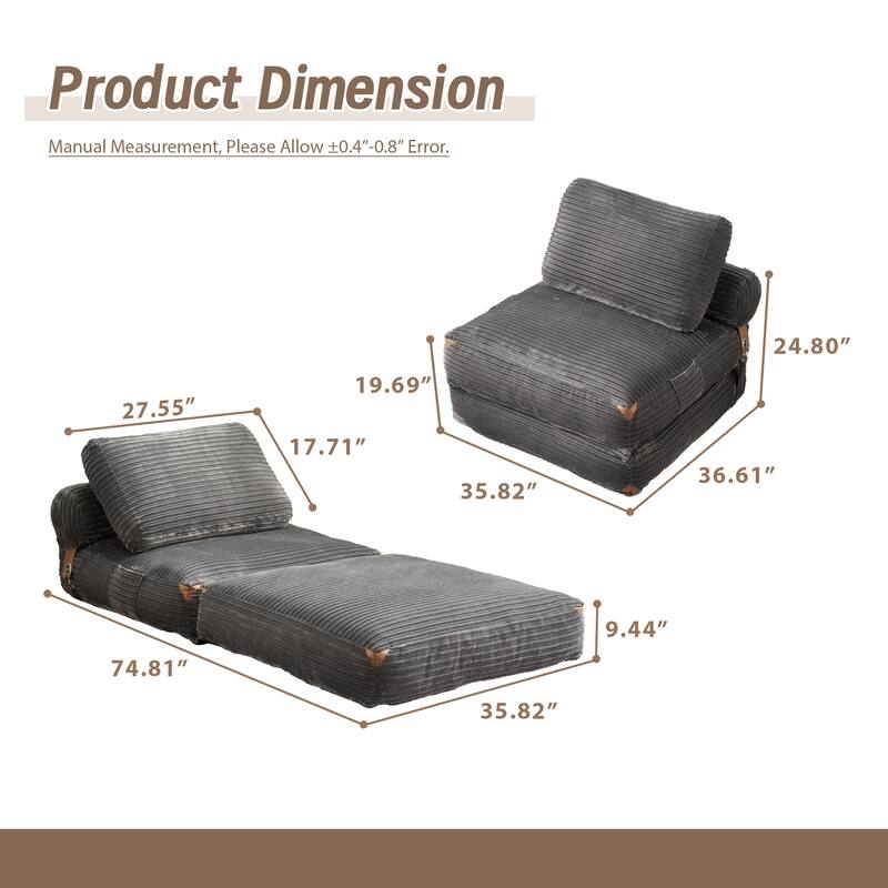 XIZZI Convertible Corduroy Floor Chair Folding Sofa Bed