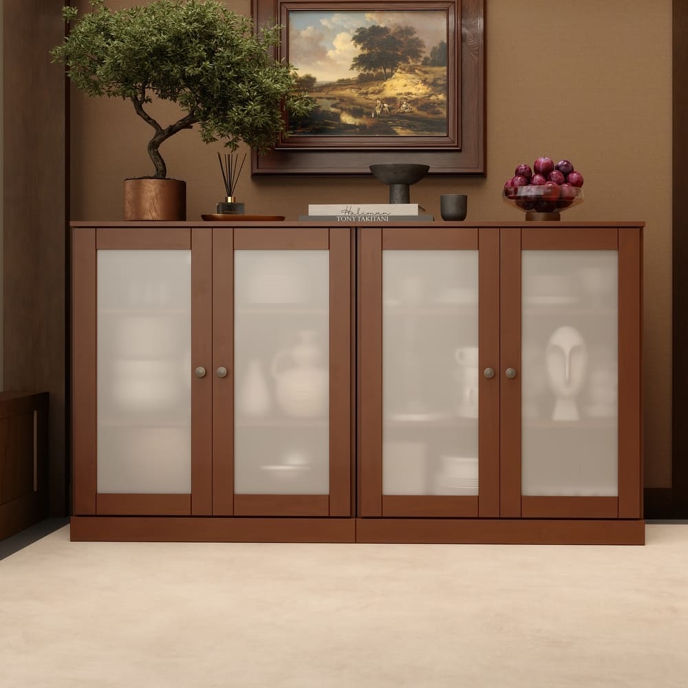 Palace Imports 100% Solid Wood 64" Sideboard with Frosted Glass Doors and Adjustable Shelves