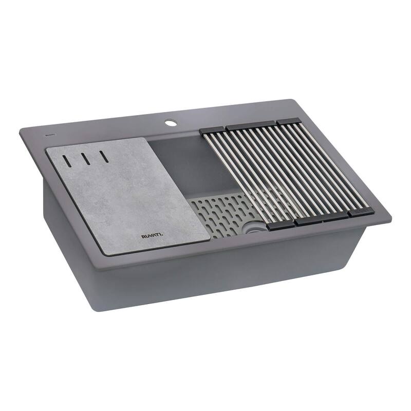 Ruvati 33-inch Granite Composite Workstation Urban Gray Drop-in Topmount Kitchen Sink - 33" X 22"