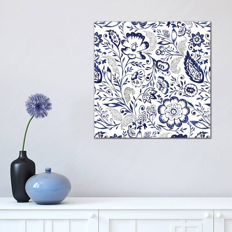 iCanvas "Folk Floral Indigo" by Jacqueline Maldonado Canvas Print - 18x18x1.5