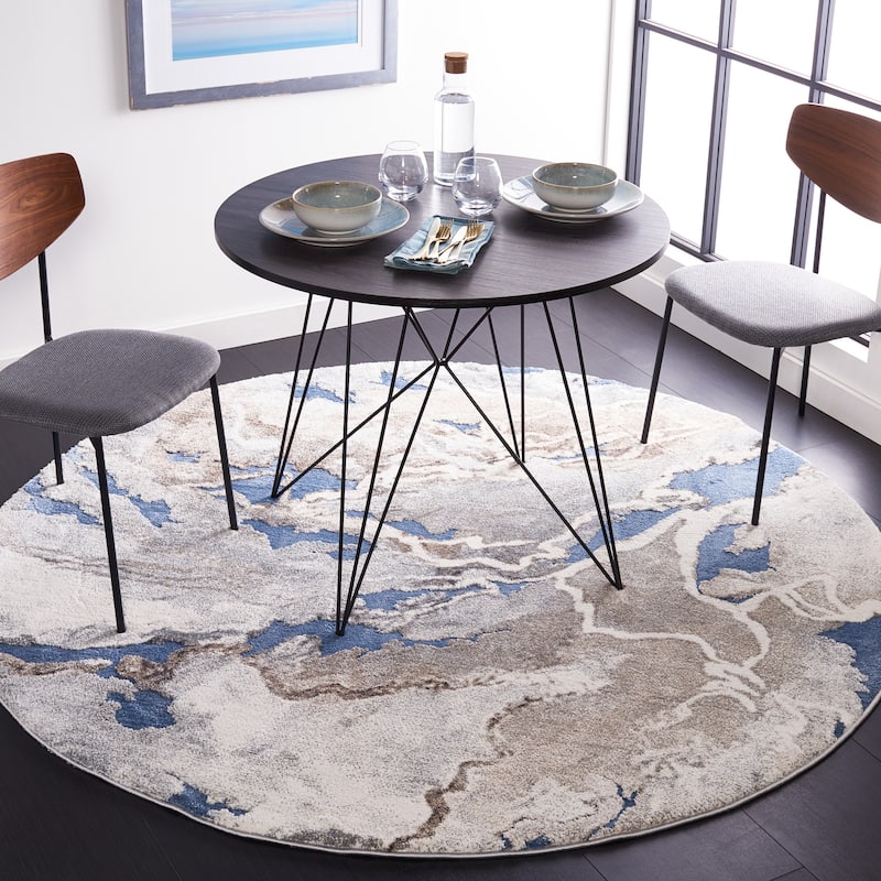 SAFAVIEH Cyrus Shag Kerasoula Abstract 1-inch Thick Rug - 6'7" Round - Blue/Beige - Round