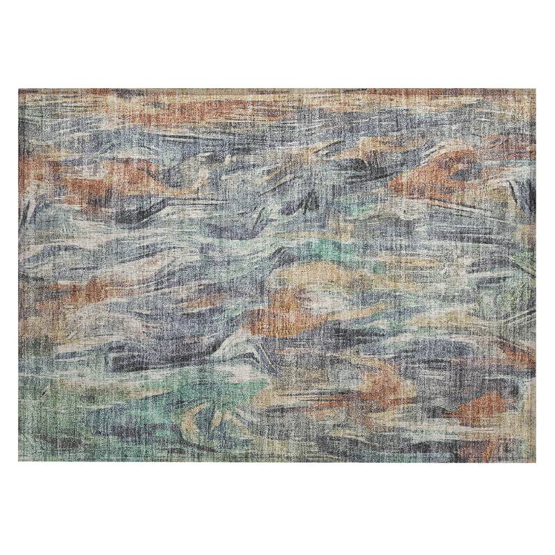 Machine Washable Indoor/ Outdoor Brushstrokes Modern Chantille Rug
