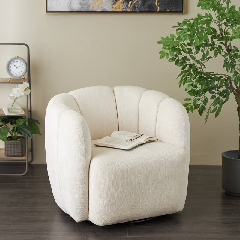 Cream Polyester Arched Swivel Living Room Accent Chair - Cream