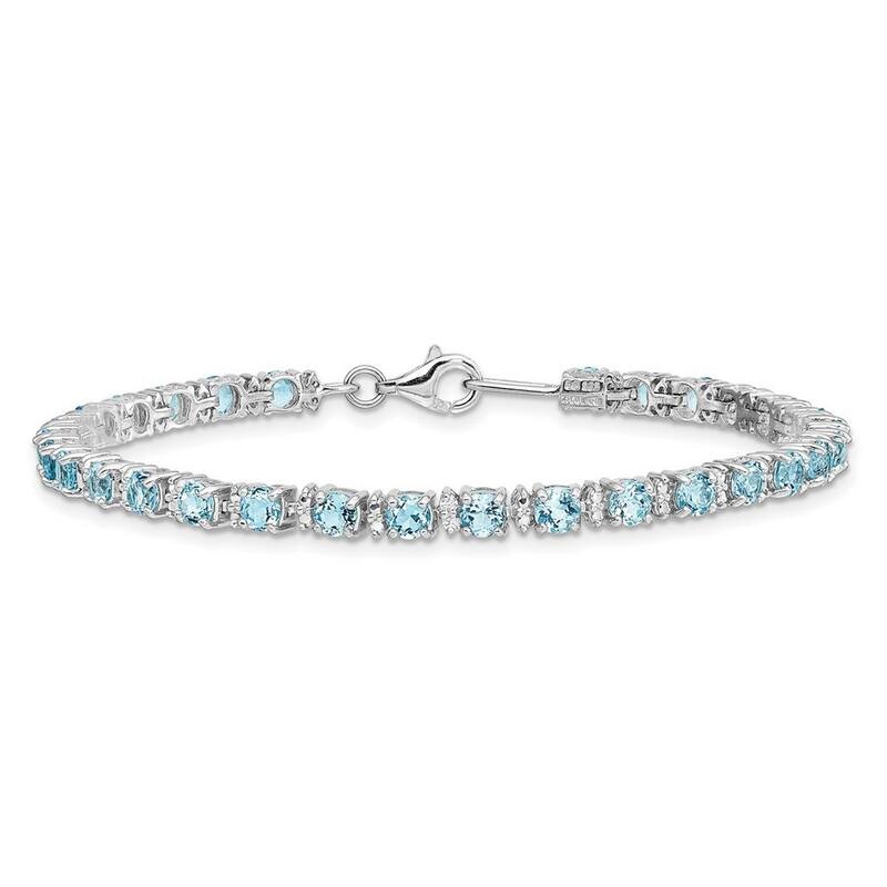Curata 925 Sterling Silver 7" Round Gemstone and Diamond Line Bracelet