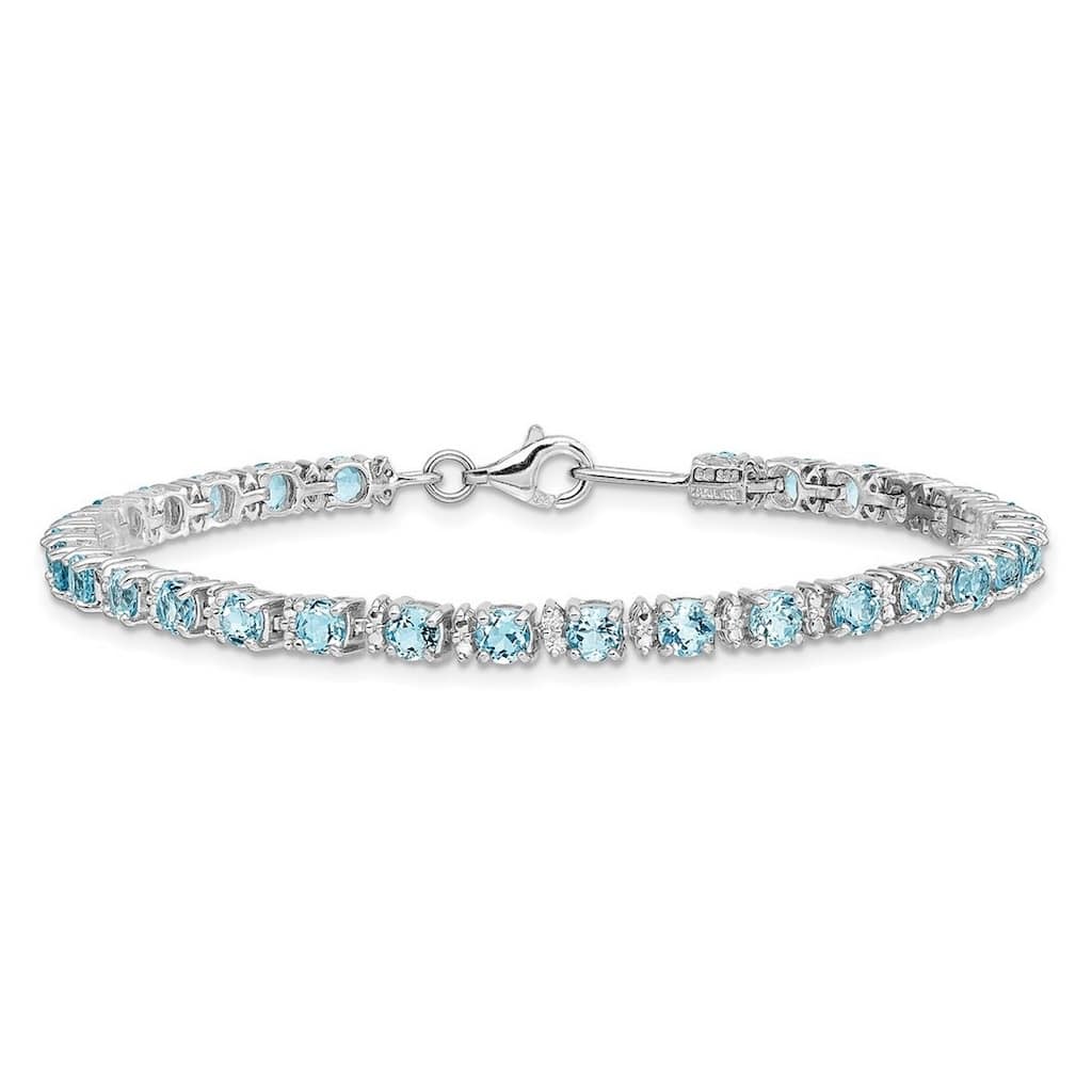 Curata 925 Sterling Silver 7" Round Gemstone and Diamond Line Bracelet