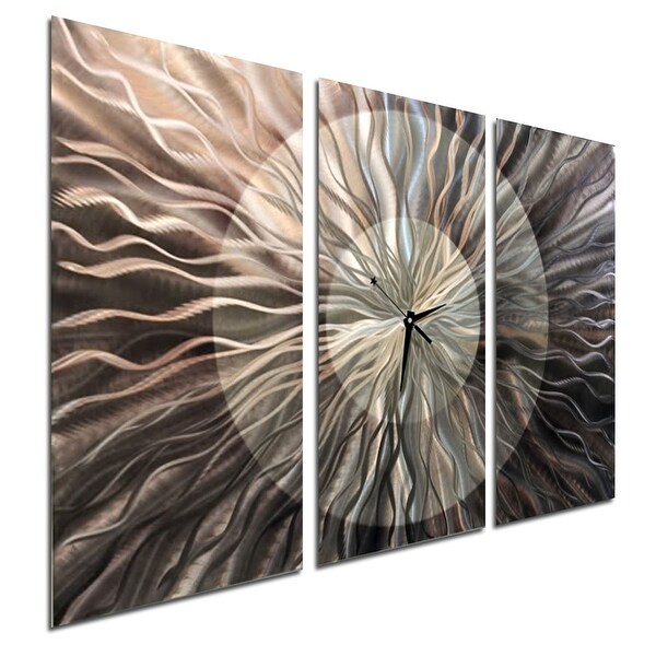 Statements2000 Silver / Charcoal 38-inch Abstract Metal Panel Wall Clock - Obsidian Burst