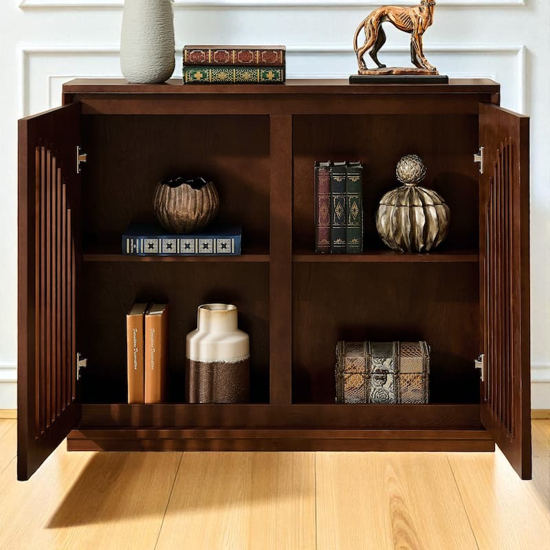 39" Mid Century Fluted Sideboard Cabinet with 2 Outlet Holes, Buffet Storage Cabinet for Entryway Kitchen Hallway