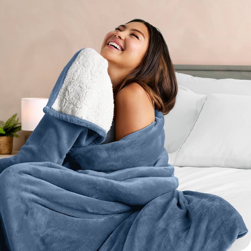 Bare Home Sherpa Fleece Blanket - Reversible Plush Bed Blanket