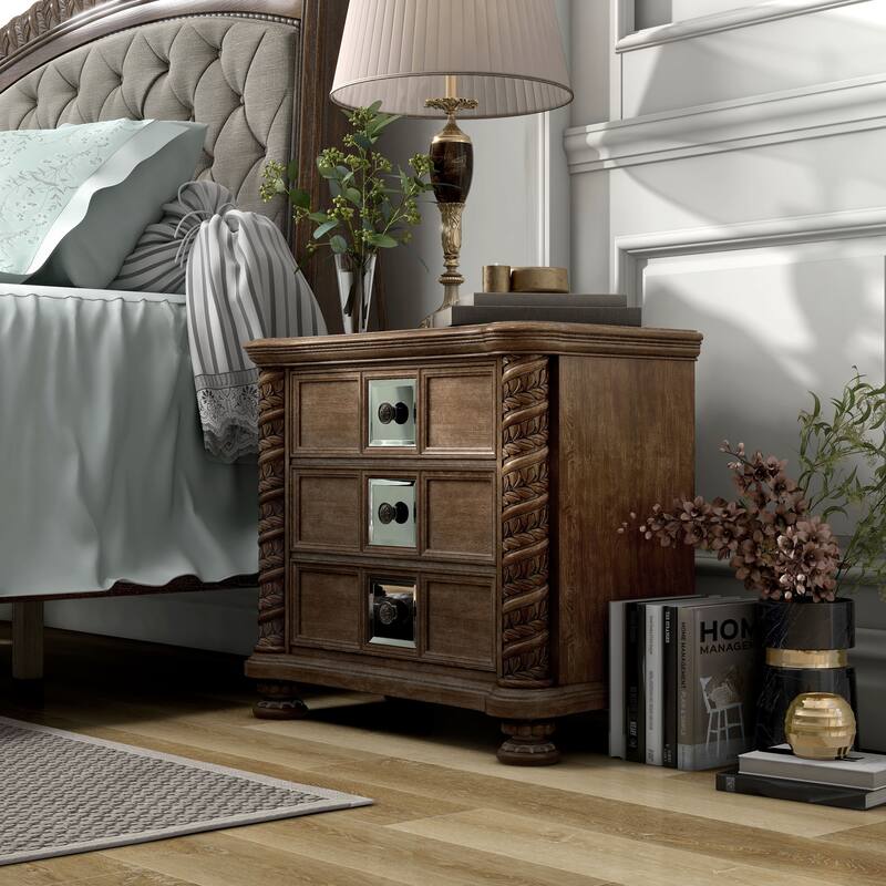 Cimarron Transitional Natural Wood 3-Drawer Nightstand by Furniture of America - Rustic Natural Tone