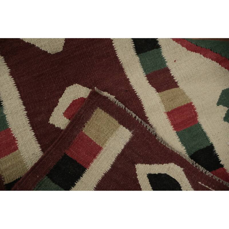 Hand Woven Oriental 100% Wool Carpet Southwestern Tribal Green Kilim Area Rug - 11' 8'' X 4' 11''