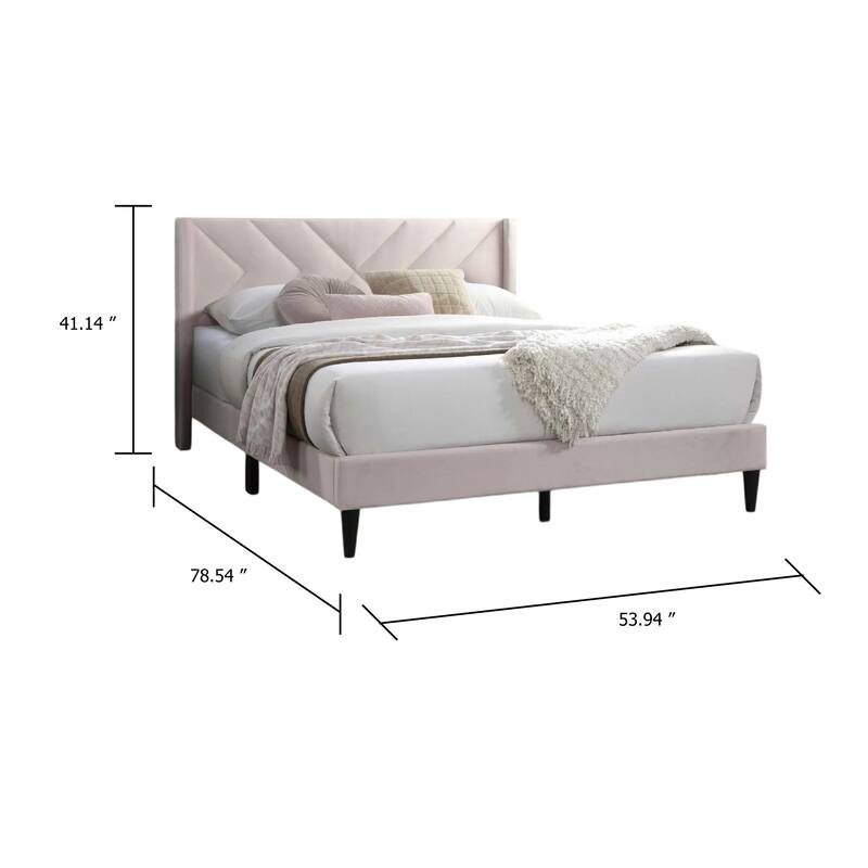 Niasa Full Size Bed, Chevron Tufted Pink Velvet Upholstered Foam