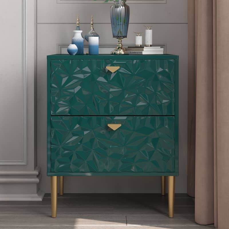 Clihome 2 Drawers High Gloss Storage Accent Nightstand for Bedroom