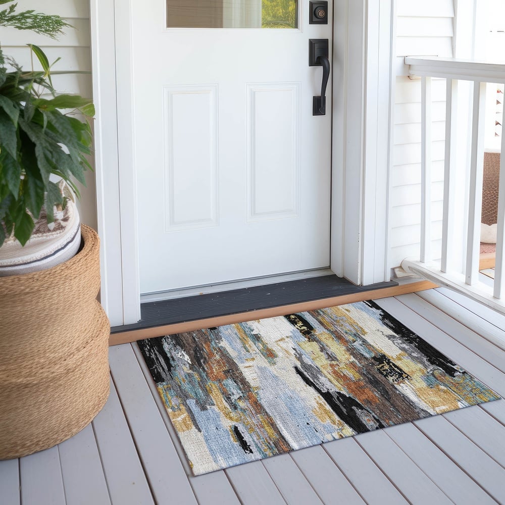 Machine Washable Indoor/ Outdoor Abstract Contemporary Chantille Rug