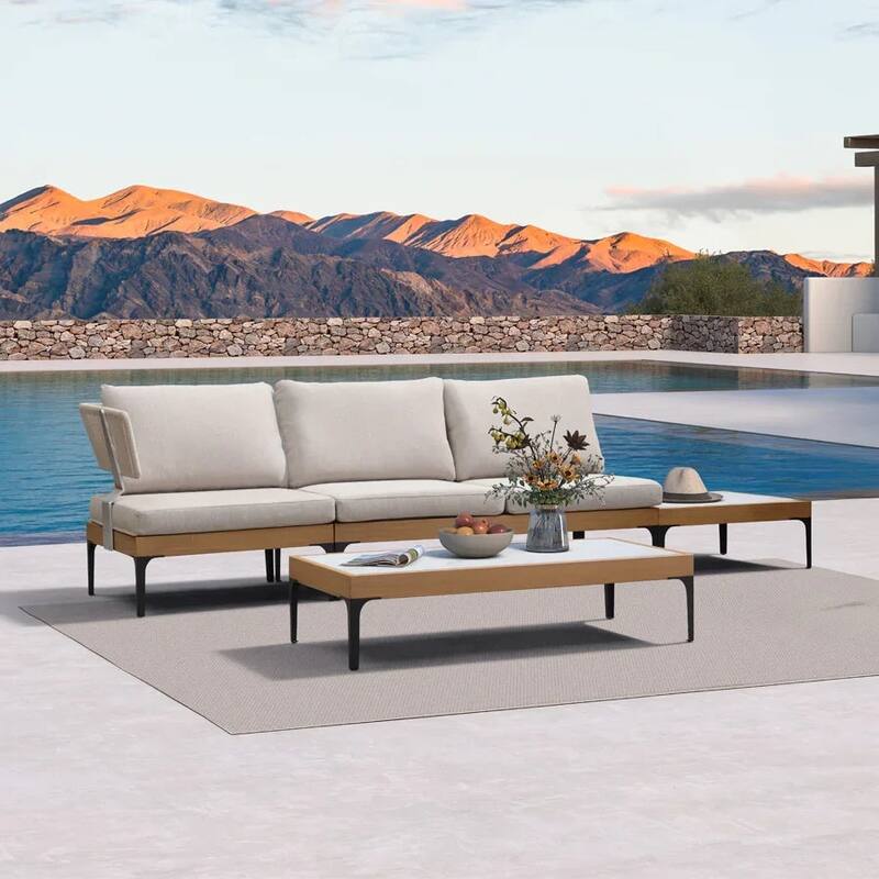 PURPLE LEAF Melben Light Grey Modular Outdoor Sectional with Cushions Flexible Layout Patio Conversation Set Couch - 3-Seat Sofa (3-Piece)