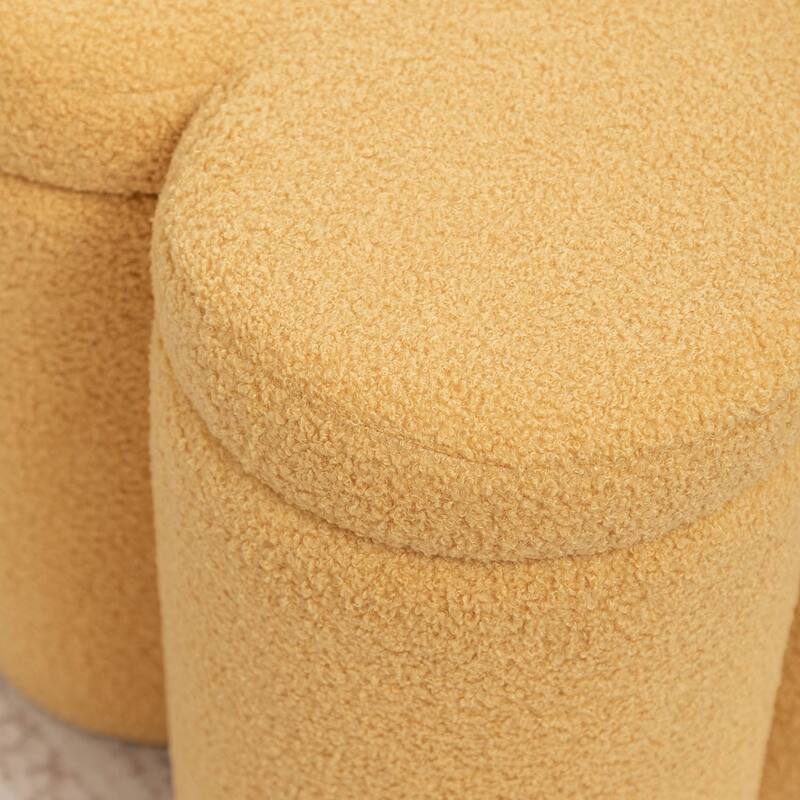 SEYNAR Modern Glam Teddy Velvet Flower Shape Storage Ottoman