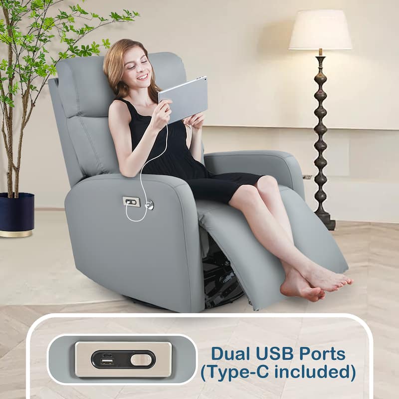 PU Power Swivel Recliner Chair with 270° Rotation, Electric 95-160° Recline and Dual USB Ports - 330lb Capacity