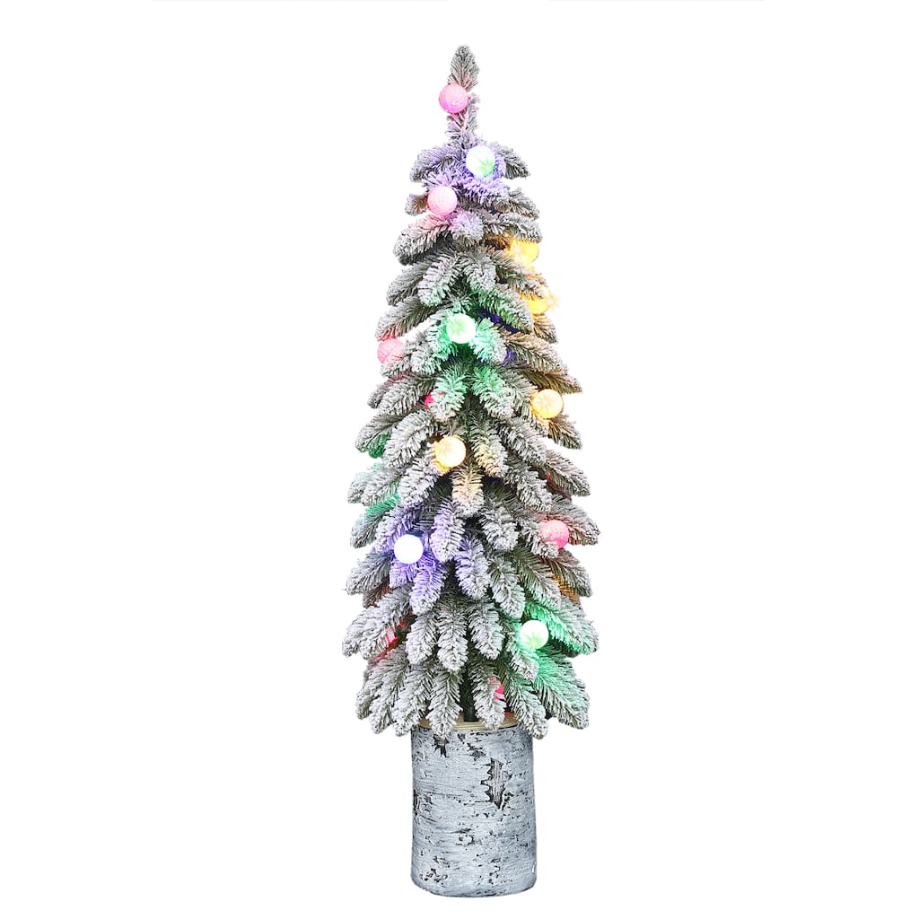 Puleo International Pre-Lit 4' Potted Flocked Alpine Artificial Christmas Tree