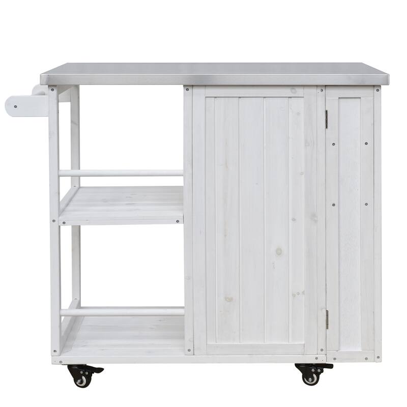 Fir Wood Outdoor Kitchen Prep Station Cart with Stainless Steel Top & Towel Rack