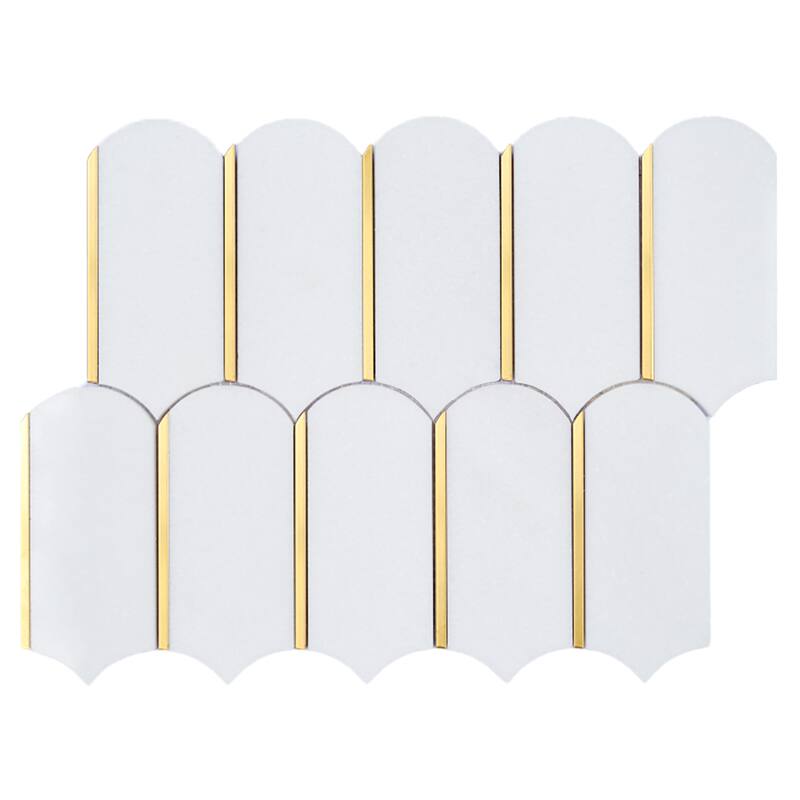 Thassos White & Gold Metal Novelty Mosaic Wall & Floor Tile - 1 Case (10 Sheets)