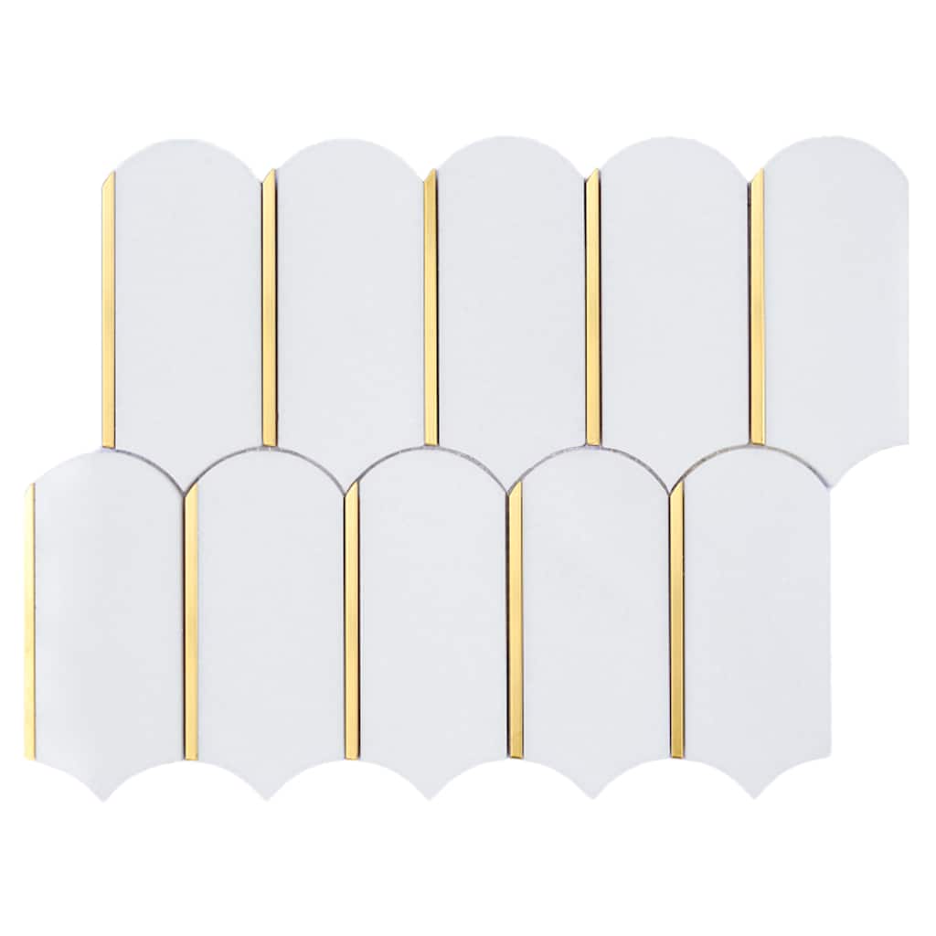 Thassos White & Gold Metal Novelty Mosaic Wall & Floor Tile - 1 Case (10 Sheets)