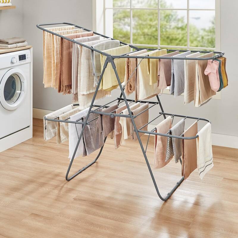 Clothes Drying Rack, Foldable 2-Level Laundry Drying Rac - 2 Tiers（22"D x 61.8"W x 64.3''H )
