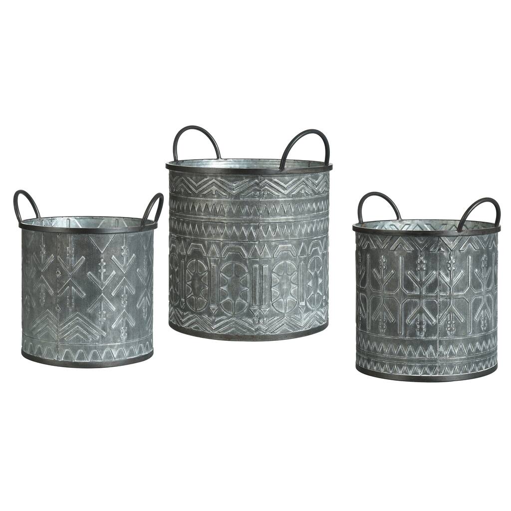 Murphy - Set of 3 - Galvanized Buckets with Embossed Design and Handles