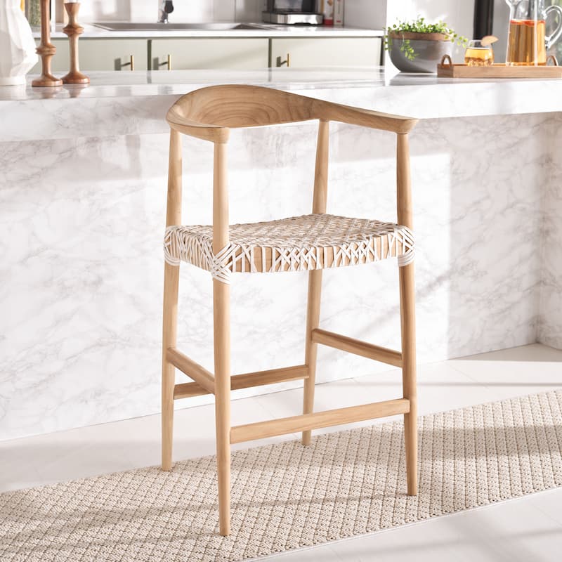 SAFAVIEH Ayseli Bandelier Natural/ White 27-inch Counter Stool - 24.4" W x 20" L x 41" H - 24Wx20Dx41H - Natural/White