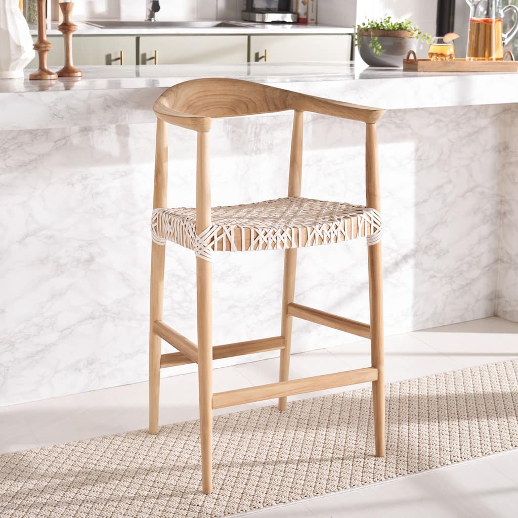 SAFAVIEH Ayseli Bandelier Natural/ White 27-inch Counter Stool - 24.4" W x 20" L x 41" H - 24Wx20Dx41H