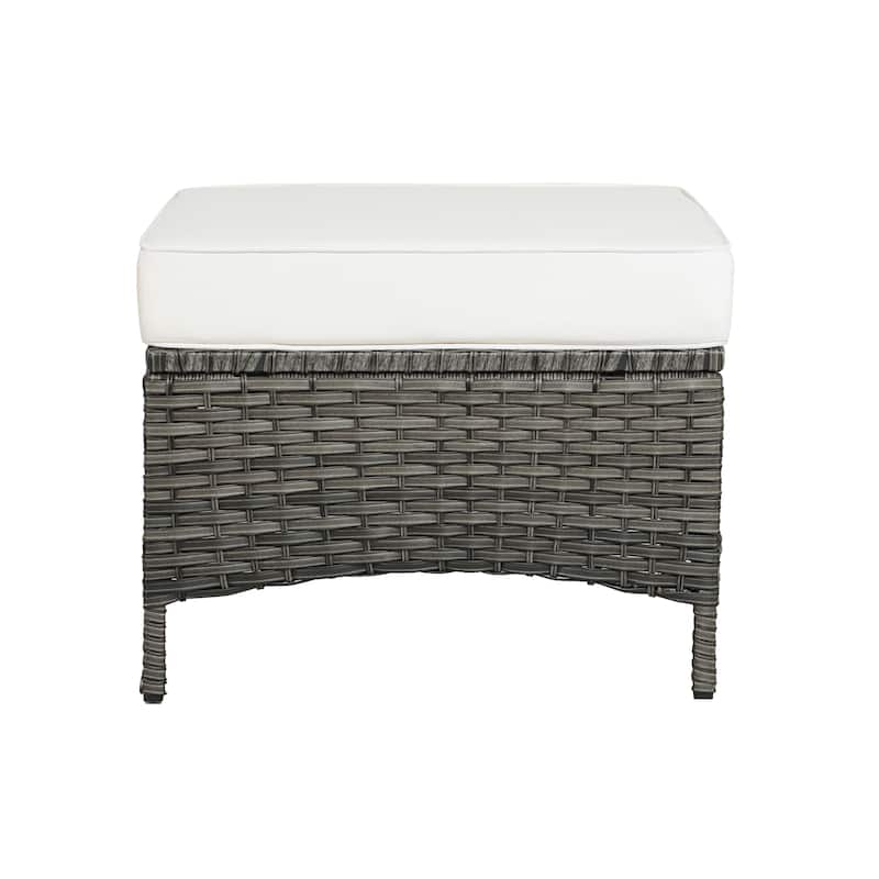 22"W Wicker Ottoman Patio Ottoman with Seat Cushion Set of 2