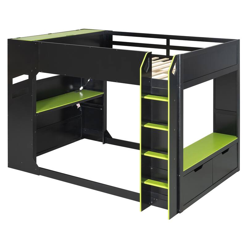 Full Size Gamer Loft Bed with Adjustable Desk, RGB Light Strip and Charging Station by Harper&Bright Designs