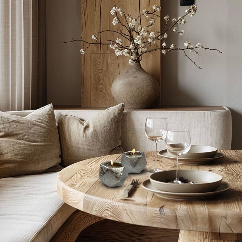 Silver Prism Metallic Candle Bowl Set of Two for Elegant Decor