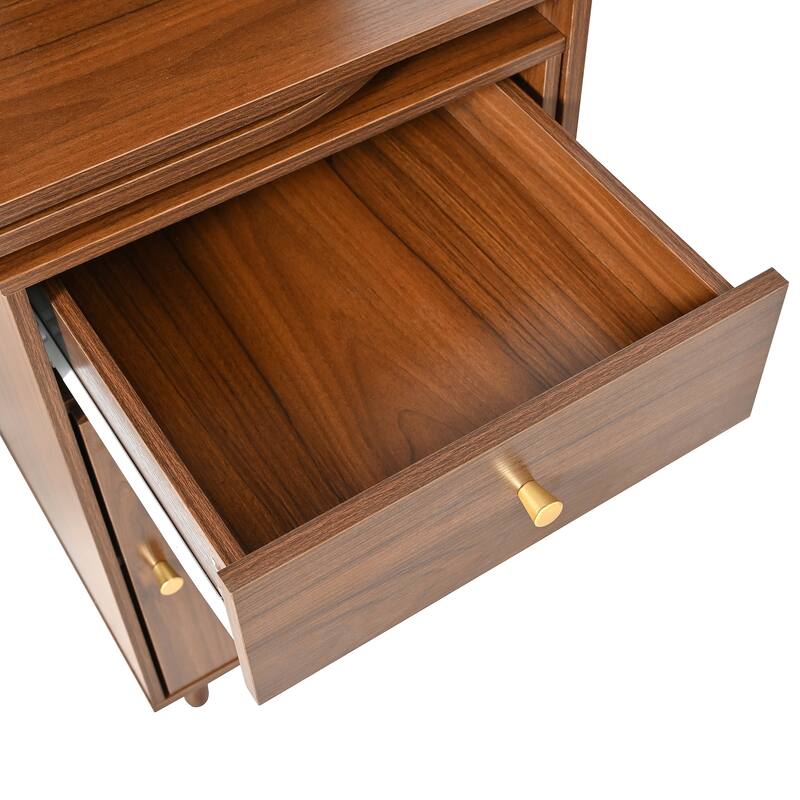 90° Rotating Computer Desk, L Shaped Office Desk Gaming Table Corner Writing Desk with Storage Drawer, Cabinets & Shelves