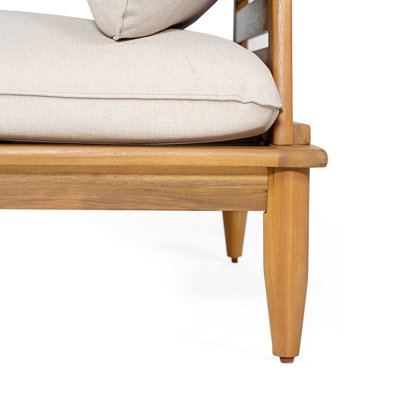 Scott Living Sacova Outdoor Acacia Wood Armless Chair, Teak Finish Frame with Beige Cushion, Set of 2