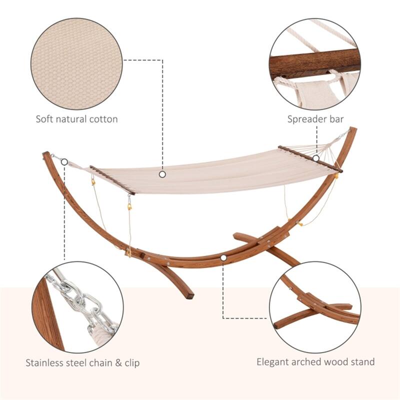 Outdoor Hammock Bed with Sturdy Wood Frame for Patio Porch or Deck Relaxation - 128"L x 46.5"W x 47.25"H
