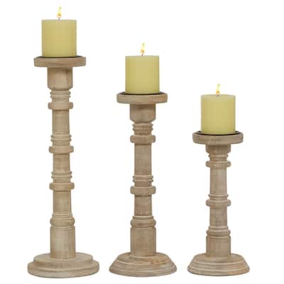Mango Wood Candle Holder - Set of 3 Brown - Roche River Decor - 6"W x 6"L x 17"H