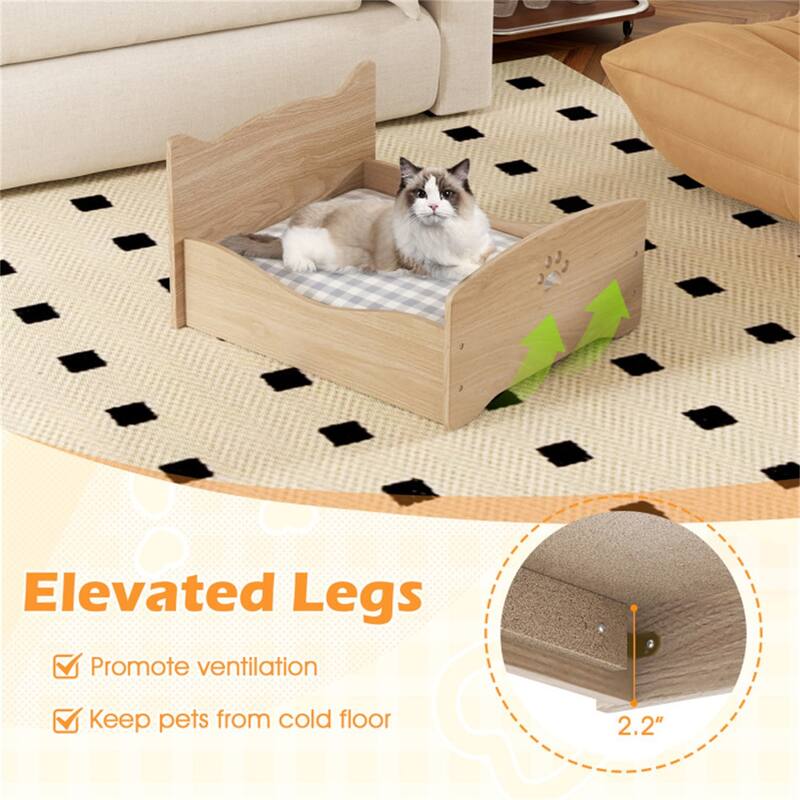 Elevated Pet Bed for Small Animals Raised Indoor Bed with Protective Rails and Headboard for Kittens Puppies Ferrets