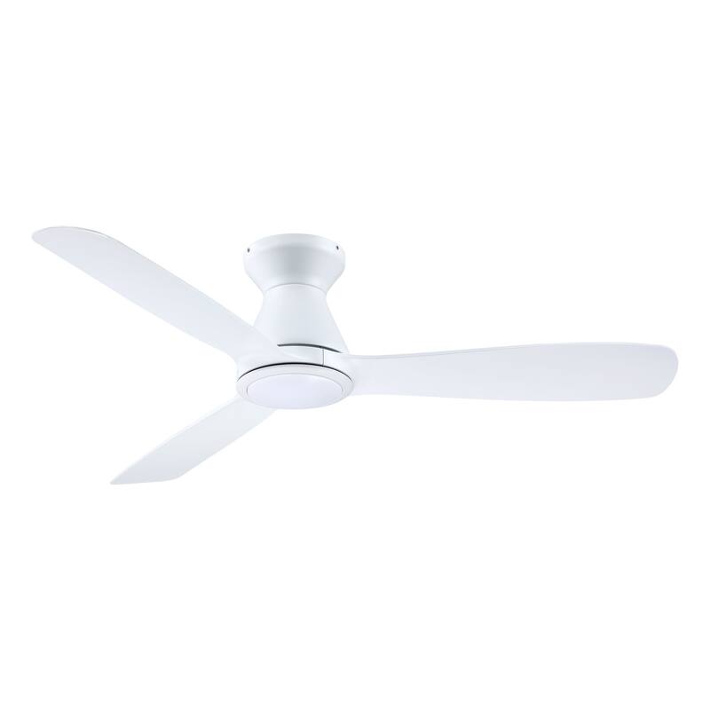 52" White Modern Timer Hugger Flush Mount LED Ceiling Fan with 6-speed DC Motor and Remote