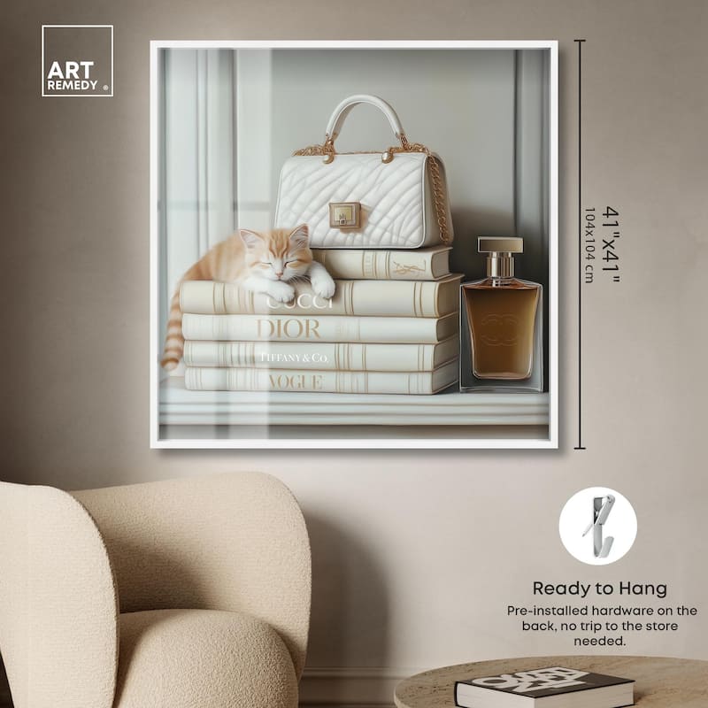Ivory Books and Kitten Shadowbox by Art Remedy